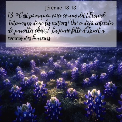 citation biblique : 13. »C&#039;est pourquoi, voici ce que dit l&#039;Eternel: Interrogez donc les nations! Qui a déjà entendu de pareilles choses? La jeune fille d&#039;Israël a commis des horreurs.
 sur fond image nature