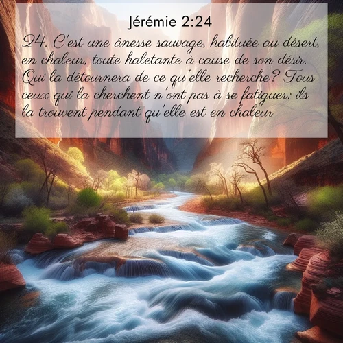 citation biblique : 24. C&#039;est une ânesse sauvage, habituée au désert, en chaleur, toute haletante à cause de son désir. Qui la détournera de ce qu&#039;elle recherche? Tous ceux qui la cherchent n&#039;ont pas à se fatiguer: ils la trouvent pendant qu&#039;elle est en chaleur.
 sur fond image nature
