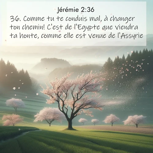 Segond21 Jérémie  ; image nature: image avec le verset biblique :Comme tu te conduis mal, à changer ton chemin! C&#039;est de l&#039;Egypte que viendra ta honte, comme elle est venue de l&#039;Assyrie. ;  ; 2:36