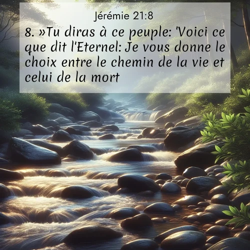 Segond21 Jérémie  ; image nature: image avec le verset biblique :»Tu diras à ce peuple: &#039;Voici ce que dit l&#039;Eternel: Je vous donne le choix entre le chemin de la vie et celui de la mort. ;  ; 21:8