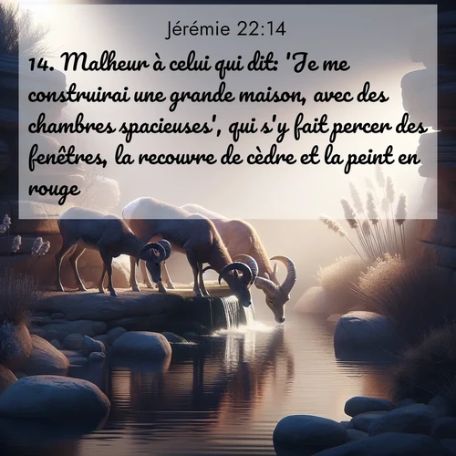 Segond21 Jérémie  ; image nature: image avec le verset biblique :Malheur à celui qui dit: &#039;Je me construirai une grande maison, avec des chambres spacieuses&#039;, qui s&#039;y fait percer des fenêtres, la recouvre de cèdre et la peint en rouge! ;  ; 22:14
