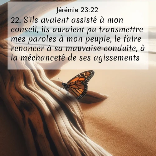 citation biblique : 22. S&#039;ils avaient assisté à mon conseil, ils auraient pu transmettre mes paroles à mon peuple, le faire renoncer à sa mauvaise conduite, à la méchanceté de ses agissements.
 sur fond image nature