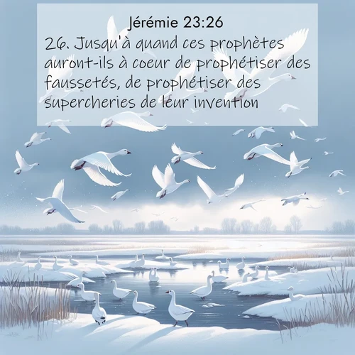 citation biblique : 26. Jusqu&#039;à quand ces prophètes auront-ils à coeur de prophétiser des faussetés, de prophétiser des supercheries de leur invention?
 sur fond image nature