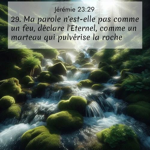 citation biblique : 29. Ma parole n&#039;est-elle pas comme un feu, déclare l&#039;Eternel, comme un marteau qui pulvérise la roche?
 sur fond image nature