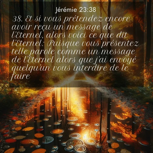 citation biblique : 38. Et si vous prétendez encore avoir reçu un message de l&#039;Eternel, alors voici ce que dit l&#039;Eternel: Puisque vous présentez telle parole comme un message de l&#039;Eternel alors que j&#039;ai envoyé quelqu&#039;un vous interdire de le faire,
 sur fond image nature