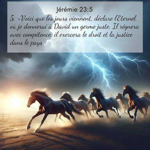 citation biblique : 5. »Voici que les jours viennent, déclare l&#039;Eternel, où je donnerai à David un germe juste. Il régnera avec compétence, il exercera le droit et la justice dans le pays.
 sur fond image nature