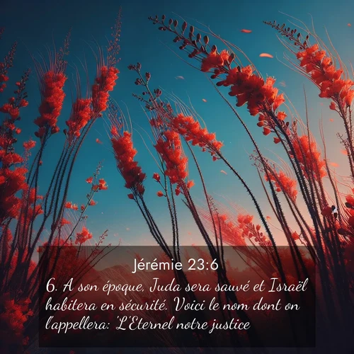 citation biblique : 6. A son époque, Juda sera sauvé et Israël habitera en sécurité. Voici le nom dont on l&#039;appellera: &#039;L&#039;Eternel notre justice&#039;.
 sur fond image nature