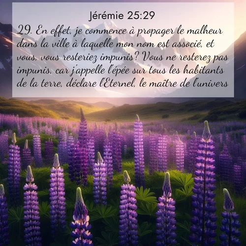 citation biblique : 29. En effet, je commence à propager le malheur dans la ville à laquelle mon nom est associé, et vous, vous resteriez impunis? Vous ne resterez pas impunis, car j&#039;appelle l&#039;épée sur tous les habitants de la terre, déclare l&#039;Eternel, le maître de l&#039;univers.&#039;
 sur fond image nature