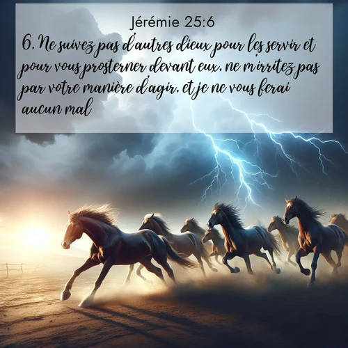 citation biblique : 6. Ne suivez pas d&#039;autres dieux pour les servir et pour vous prosterner devant eux, ne m&#039;irritez pas par votre manière d&#039;agir, et je ne vous ferai aucun mal.&#039;
 sur fond image nature