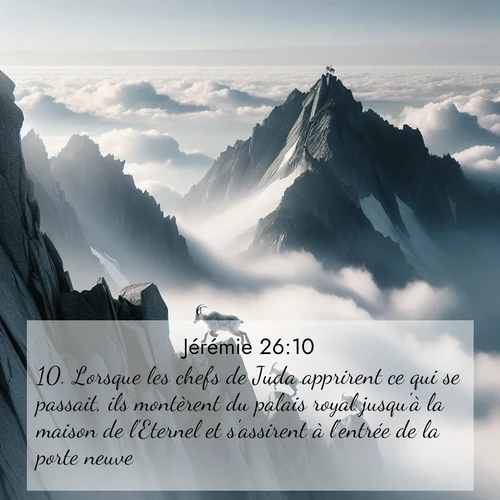 citation biblique : 10. Lorsque les chefs de Juda apprirent ce qui se passait, ils montèrent du palais royal jusqu&#039;à la maison de l&#039;Eternel et s&#039;assirent à l&#039;entrée de la porte neuve.
 sur fond image nature