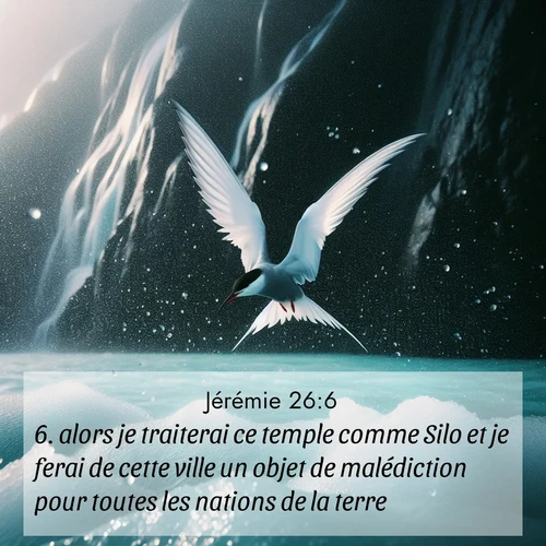 citation biblique : 6. alors je traiterai ce temple comme Silo et je ferai de cette ville un objet de malédiction pour toutes les nations de la terre.&#039;»
 sur fond image nature