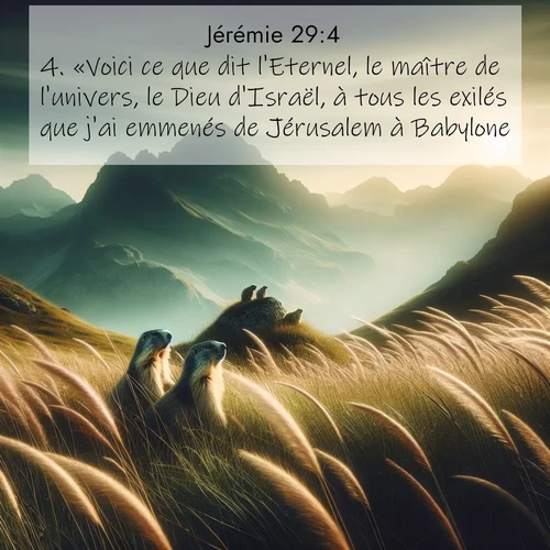 citation biblique : 4. «Voici ce que dit l&#039;Eternel, le maître de l&#039;univers, le Dieu d&#039;Israël, à tous les exilés que j&#039;ai emmenés de Jérusalem à Babylone:
 sur fond image nature