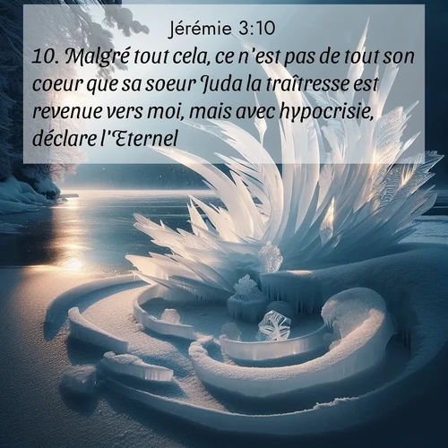 Segond21 Jérémie  ; image nature: image avec le verset biblique :Malgré tout cela, ce n&#039;est pas de tout son coeur que sa soeur Juda la traîtresse est revenue vers moi, mais avec hypocrisie, déclare l&#039;Eternel.» ;  ; 3:10