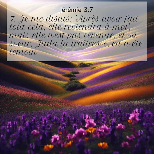 Segond21 Jérémie  ; image nature: image avec le verset biblique :Je me disais: &#039;Après avoir fait tout cela, elle reviendra à moi&#039;, mais elle n&#039;est pas revenue, et sa soeur, Juda la traîtresse, en a été témoin. ;  ; 3:7