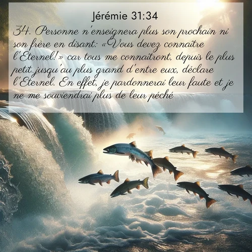 Segond21 Jérémie  ; image nature: image avec le verset biblique :Personne n&#039;enseignera plus son prochain ni son frère en disant: «Vous devez connaître l&#039;Eternel!» car tous me connaîtront, depuis le plus petit jusqu&#039;au plus grand d&#039;entre eux, déclare l&#039;Eternel. En effet, je pardonnerai leur faute et je ne me souviendrai plus de leur péché. ;  ; 31:34