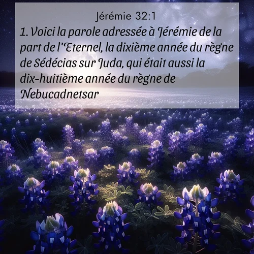 citation biblique : 1. Voici la parole adressée à Jérémie de la part de l&#039;Eternel, la dixième année du règne de Sédécias sur Juda, qui était aussi la dix-huitième année du règne de Nebucadnetsar.
 sur fond image nature