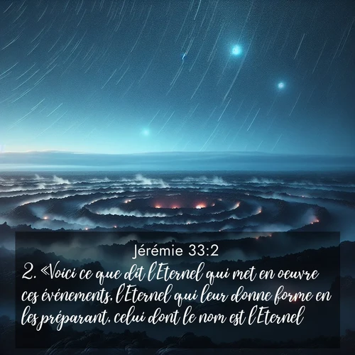 Segond21 Jérémie  ; image nature: image avec le verset biblique :«Voici ce que dit l&#039;Eternel qui met en oeuvre ces événements, l&#039;Eternel qui leur donne forme en les préparant, celui dont le nom est l&#039;Eternel: ;  ; 33:2