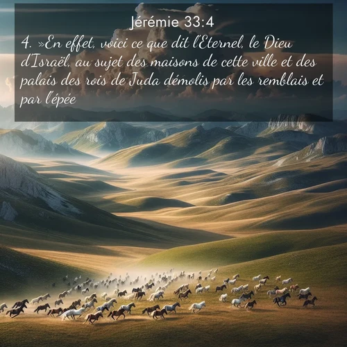 Segond21 Jérémie  ; image nature: image avec le verset biblique :»En effet, voici ce que dit l&#039;Eternel, le Dieu d&#039;Israël, au sujet des maisons de cette ville et des palais des rois de Juda démolis par les remblais et par l&#039;épée: ;  ; 33:4