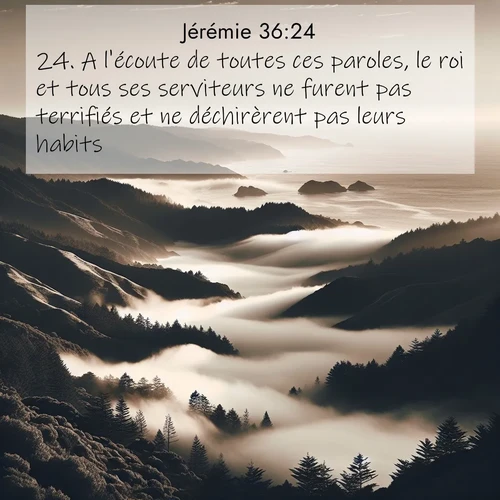 Segond21 Jérémie  ; image nature: image avec le verset biblique :A l&#039;écoute de toutes ces paroles, le roi et tous ses serviteurs ne furent pas terrifiés et ne déchirèrent pas leurs habits. ;  ; 36:24