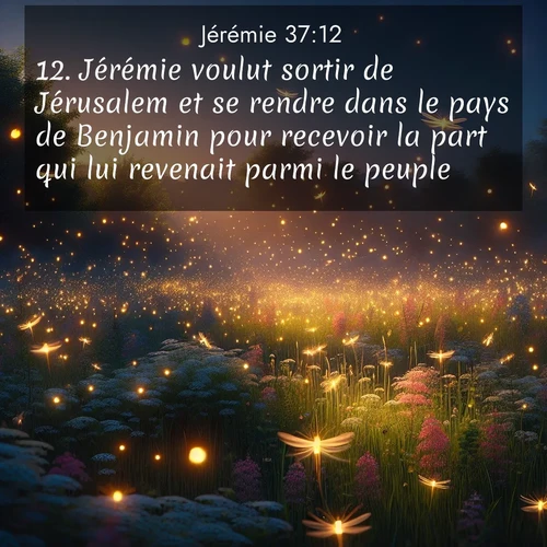 Segond21 Jérémie  ; image nature: image avec le verset biblique :Jérémie voulut sortir de Jérusalem et se rendre dans le pays de Benjamin pour recevoir la part qui lui revenait parmi le peuple. ;  ; 37:12