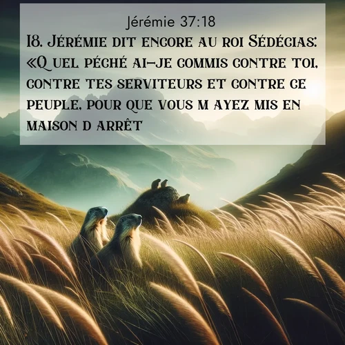 Segond21 Jérémie  ; image nature: image avec le verset biblique :Jérémie dit encore au roi Sédécias: «Quel péché ai-je commis contre toi, contre tes serviteurs et contre ce peuple, pour que vous m&#039;ayez mis en maison d&#039;arrêt? ;  ; 37:18