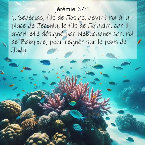 citation biblique : 1. Sédécias, fils de Josias, devint roi à la place de Jéconia, le fils de Jojakim, car il avait été désigné par Nebucadnetsar, roi de Babylone, pour régner sur le pays de Juda.
 sur fond image nature