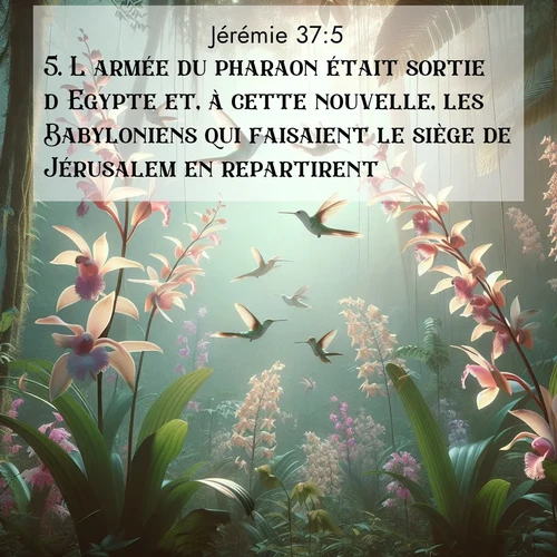 Segond21 Jérémie  ; image nature: image avec le verset biblique :L&#039;armée du pharaon était sortie d&#039;Egypte et, à cette nouvelle, les Babyloniens qui faisaient le siège de Jérusalem en repartirent. ;  ; 37:5