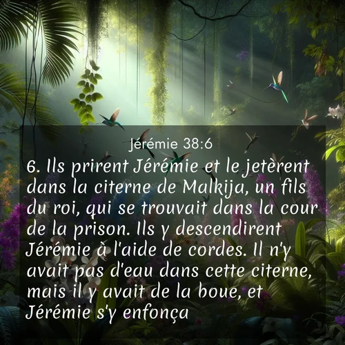 citation biblique : 6. Ils prirent Jérémie et le jetèrent dans la citerne de Malkija, un fils du roi, qui se trouvait dans la cour de la prison. Ils y descendirent Jérémie à l&#039;aide de cordes. Il n&#039;y avait pas d&#039;eau dans cette citerne, mais il y avait de la boue, et Jérémie s&#039;y enfonça.
 sur fond image nature