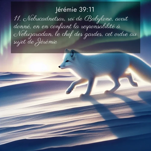 Segond21 Jérémie  ; image nature: image avec le verset biblique :Nebucadnetsar, roi de Babylone, avait donné, en en confiant la responsabilité à Nebuzaradan, le chef des gardes, cet ordre au sujet de Jérémie: ;  ; 39:11
