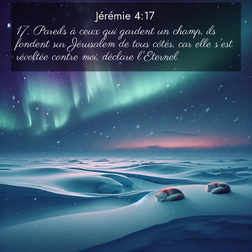 citation biblique : 17. Pareils à ceux qui gardent un champ, ils fondent sur Jérusalem de tous côtés, car elle s&#039;est révoltée contre moi, déclare l&#039;Eternel.
 sur fond image nature