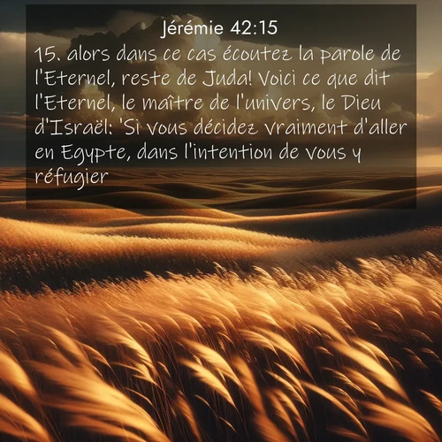 citation biblique : 15. alors dans ce cas écoutez la parole de l&#039;Eternel, reste de Juda! Voici ce que dit l&#039;Eternel, le maître de l&#039;univers, le Dieu d&#039;Israël: &#039;Si vous décidez vraiment d&#039;aller en Egypte, dans l&#039;intention de vous y réfugier,
 sur fond image nature