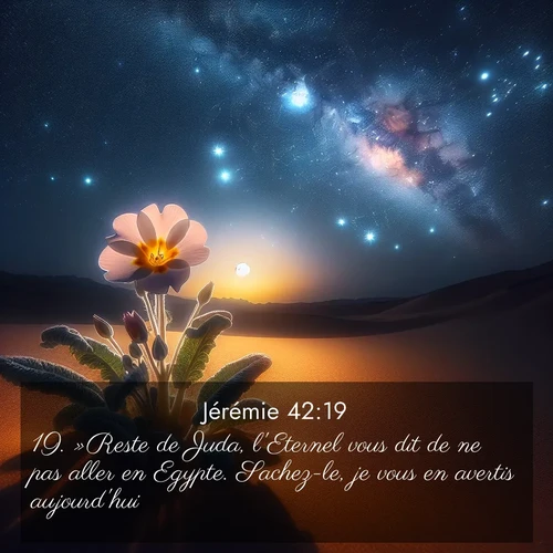 citation biblique : 19. »Reste de Juda, l&#039;Eternel vous dit de ne pas aller en Egypte. Sachez-le, je vous en avertis aujourd&#039;hui!
 sur fond image nature