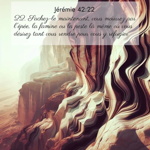 citation biblique : 22. Sachez-le maintenant, vous mourrez par l&#039;épée, la famine ou la peste là même où vous désirez tant vous rendre pour vous y réfugier.»
 sur fond image nature