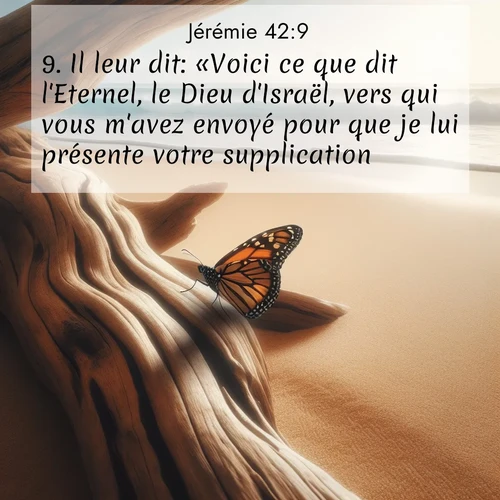 citation biblique : 9. Il leur dit: «Voici ce que dit l&#039;Eternel, le Dieu d&#039;Israël, vers qui vous m&#039;avez envoyé pour que je lui présente votre supplication:
 sur fond image nature