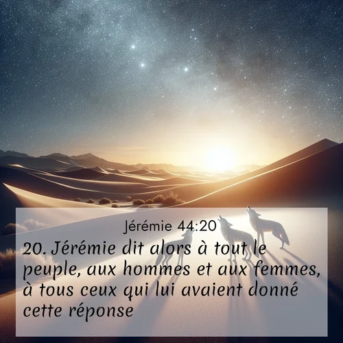 Segond21 Jérémie  ; image nature: image avec le verset biblique :Jérémie dit alors à tout le peuple, aux hommes et aux femmes, à tous ceux qui lui avaient donné cette réponse: ;  ; 44:20