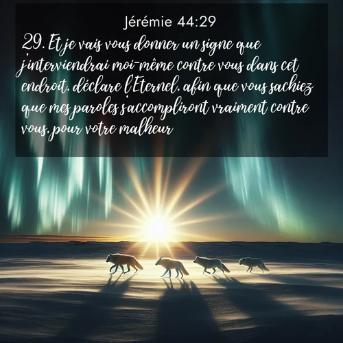 Segond21 Jérémie  ; image nature: image avec le verset biblique :Et je vais vous donner un signe que j&#039;interviendrai moi-même contre vous dans cet endroit, déclare l&#039;Eternel, afin que vous sachiez que mes paroles s&#039;accompliront vraiment contre vous, pour votre malheur. ;  ; 44:29