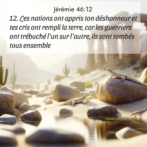 citation biblique : 12. Les nations ont appris ton déshonneur et tes cris ont rempli la terre, car les guerriers ont trébuché l&#039;un sur l&#039;autre, ils sont tombés tous ensemble.
 sur fond image nature