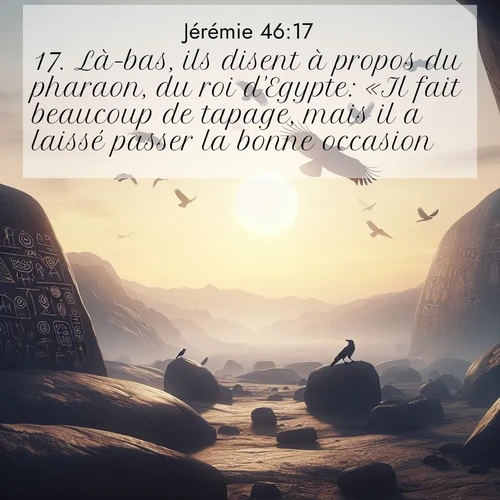 citation biblique : 17. Là-bas, ils disent à propos du pharaon, du roi d&#039;Egypte: «Il fait beaucoup de tapage, mais il a laissé passer la bonne occasion.»
 sur fond image nature