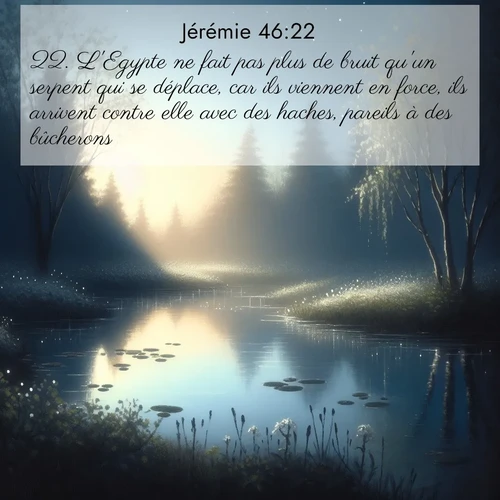citation biblique : 22. L&#039;Egypte ne fait pas plus de bruit qu&#039;un serpent qui se déplace, car ils viennent en force, ils arrivent contre elle avec des haches, pareils à des bûcherons.
 sur fond image nature