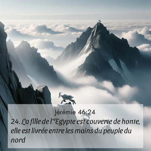 citation biblique : 24. La fille de l&#039;Egypte est couverte de honte, elle est livrée entre les mains du peuple du nord.
 sur fond image nature