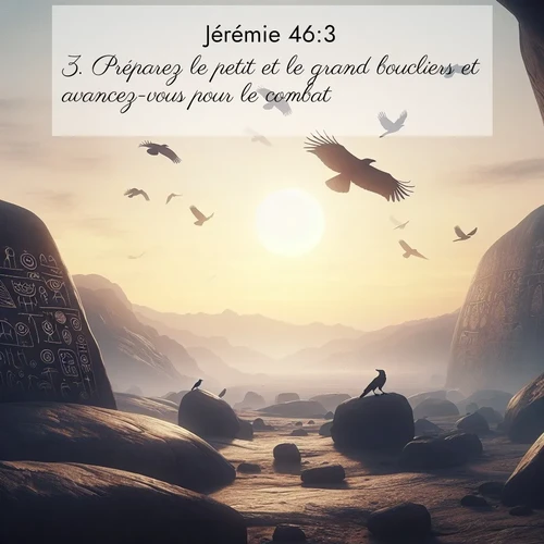 citation biblique : 3. Préparez le petit et le grand boucliers et avancez-vous pour le combat!
 sur fond image nature