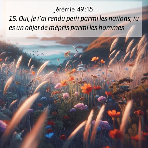 Segond21 Jérémie  ; image nature: image avec le verset biblique :Oui, je t&#039;ai rendu petit parmi les nations, tu es un objet de mépris parmi les hommes. ;  ; 49:15