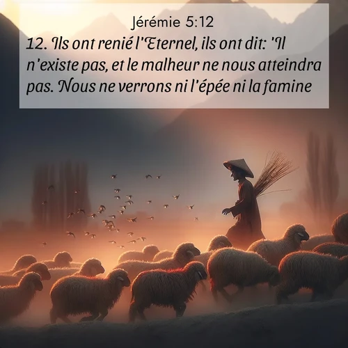 Segond21 Jérémie  ; image nature: image avec le verset biblique :Ils ont renié l&#039;Eternel, ils ont dit: &#039;Il n&#039;existe pas, et le malheur ne nous atteindra pas. Nous ne verrons ni l&#039;épée ni la famine. ;  ; 5:12