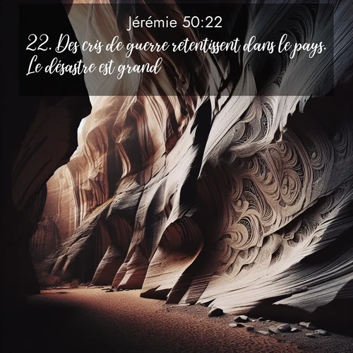 citation biblique : 22. Des cris de guerre retentissent dans le pays. Le désastre est grand.
 sur fond image nature