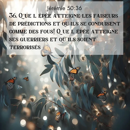 citation biblique : 36. Que l&#039;épée atteigne les faiseurs de prédictions et qu&#039;ils se conduisent comme des fous! Que l&#039;épée atteigne ses guerriers et qu&#039;ils soient terrorisés!
 sur fond image nature