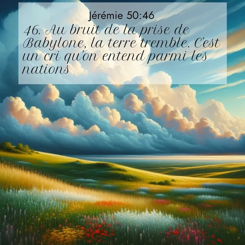 citation biblique : 46. Au bruit de la prise de Babylone, la terre tremble. C&#039;est un cri qu&#039;on entend parmi les nations.
 sur fond image nature