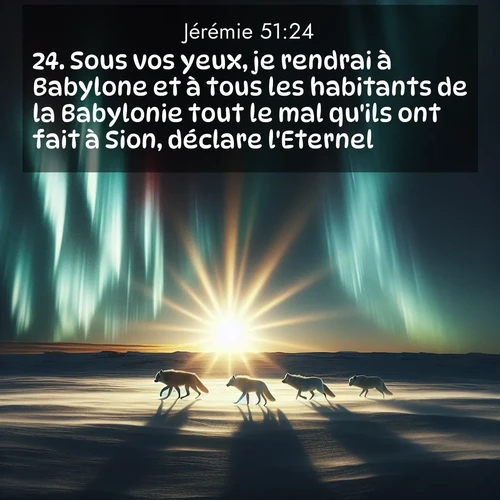 Segond21 Jérémie  ; image nature: image avec le verset biblique :Sous vos yeux, je rendrai à Babylone et à tous les habitants de la Babylonie tout le mal qu&#039;ils ont fait à Sion, déclare l&#039;Eternel. ;  ; 51:24