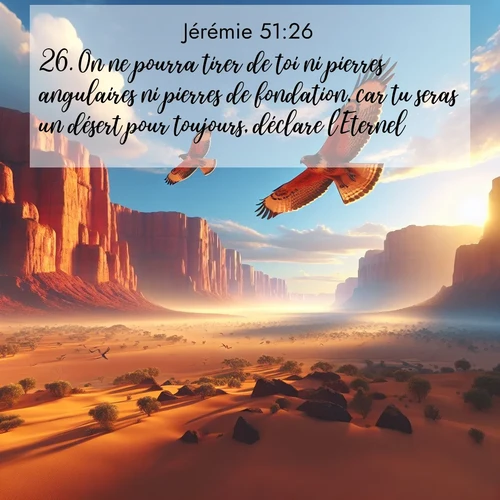 Segond21 Jérémie  ; image nature: image avec le verset biblique :On ne pourra tirer de toi ni pierres angulaires ni pierres de fondation, car tu seras un désert pour toujours, déclare l&#039;Eternel. ;  ; 51:26
