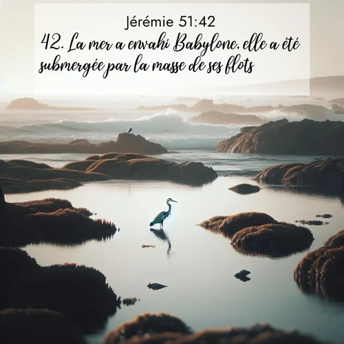 Segond21 Jérémie  ; image nature: image avec le verset biblique :La mer a envahi Babylone, elle a été submergée par la masse de ses flots. ;  ; 51:42