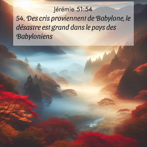 Segond21 Jérémie  ; image nature: image avec le verset biblique :Des cris proviennent de Babylone, le désastre est grand dans le pays des Babyloniens. ;  ; 51:54